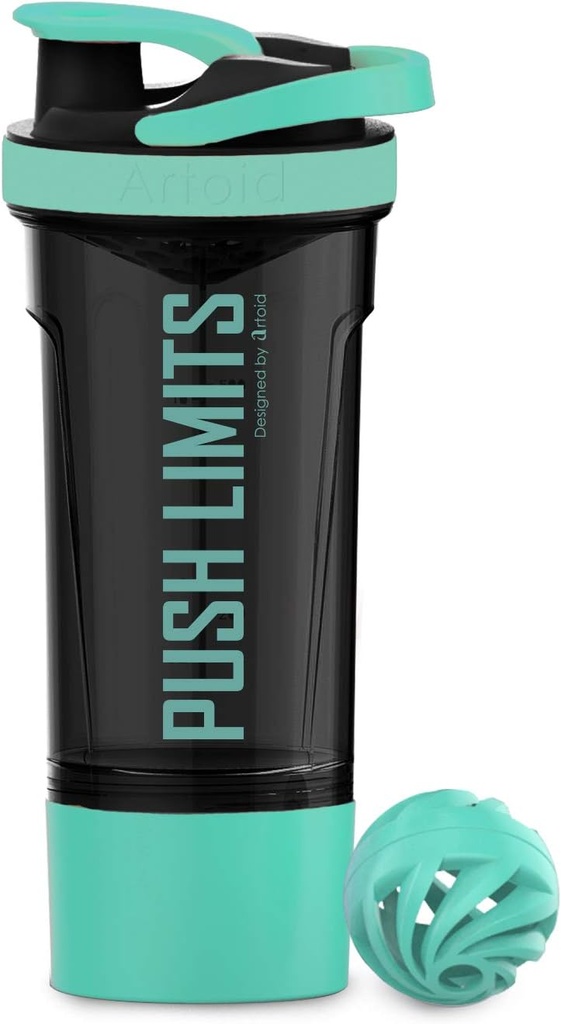 Artoid Mode 24- Ounce Protein Shaker láhev, Dual Mixing Technology, BPA Free, Aqua Green / Black