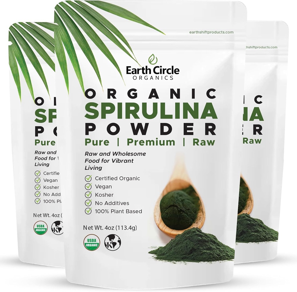 Pozemský kruh Organics Spirulina Powder, Kosher, Surové a Non-ozářené 124; Čisté Veganské protein OF 124; Premium Superfood, High in Amino Acids and Antioxidants - 4 Ounce (3 balení)