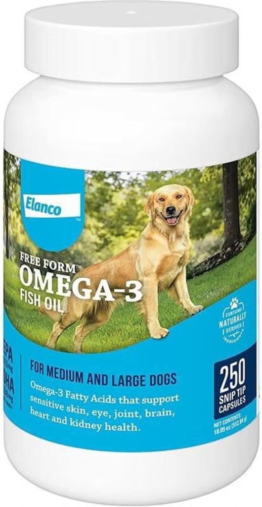 Free Form Snip Tipy Omega-3 Rybí olej tekutý dodatek pro střední a velké psy, 250 Počet