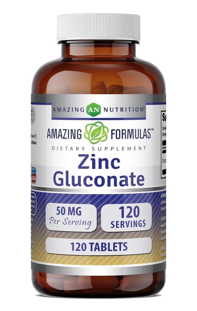 Amazing Appendias Zinek Gluconate Dodatek 124; 50 Mg Per Serving CLAND124; Tablety CLAND124; Non- GMO CLAND124; Gluten- Free CLAND124; Made in USA (120 Počet)