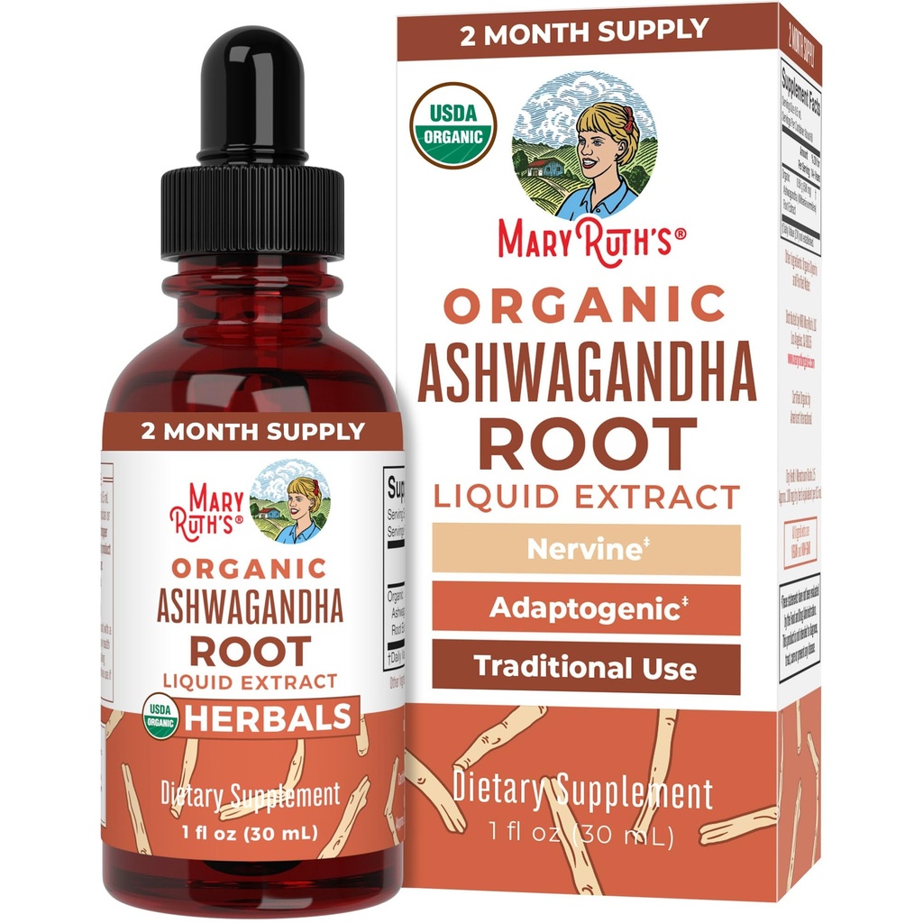 MaryRuth Organics Ashwagandha kořenová 124; USDA Organic Ashwagandha Liquid Kapky 124; Stress Relief, Natural Calm, Relaxation and Mood Support Supplementary Appendix 124; Adaptogenic Appendation 124; Nervine Appensation 124; Vegan Appensation 124; Non-GMO Contract 124; 60 Servings