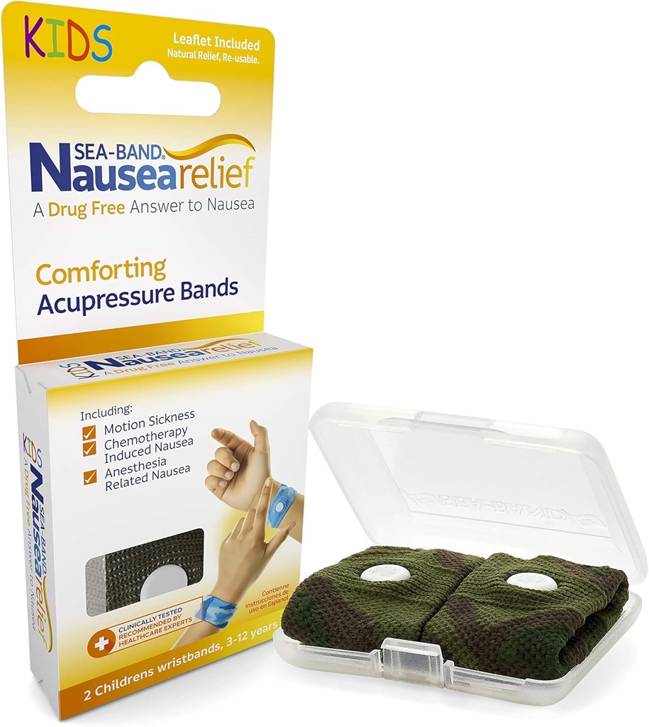 Sea- Band Anti- Nauzea akupresura náramky pro pohyb a ranní nemoci, dítě, 1 párová kamufláž
