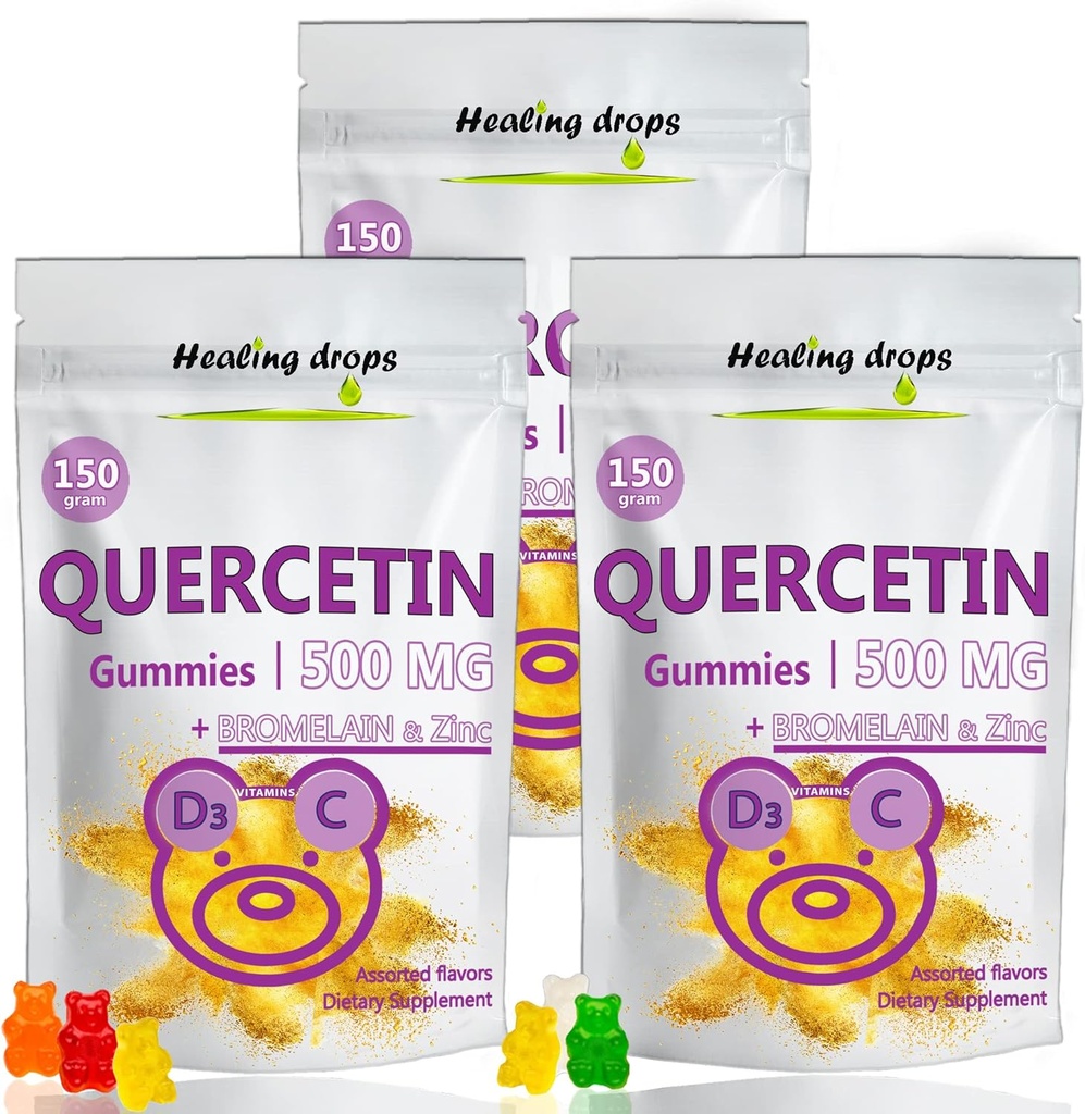 Quercetin s bromelainovými gumy - vitamin C + zinek + vitamin D3 - Quercetin 500mg gumy pro děti a dospělé (3 balení)