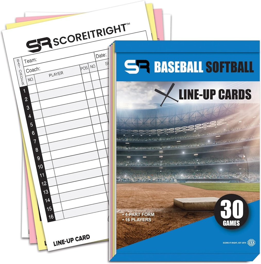 Baseball / Softball Lineup karty - 16 Player Book Format Lineup karty pro 30 her - Flipbook Carbon Kopírovat 4 Část formuláře - Časová úspora a praktické Baseball Coaching příslušenství