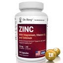 Dr. Berg Zinek 30mg Vylepšený s hořčíkem, Vitamin D3, Selen, & Měď - Zinkové doplňky pro muže a ženy - Chelatovaný zinek pro imunitní, pokožku, vlasy, a hřebíky podpory * - 60 Kapsle