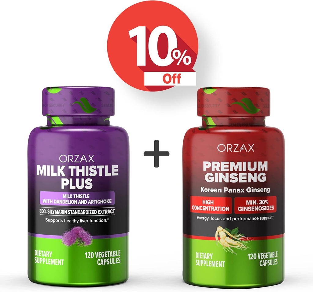 ORZAX Milk Thistle Plus 120 Vegetabilní kapsle a Premium Ginseng 120 Vegetabilní kapsle, Bundle