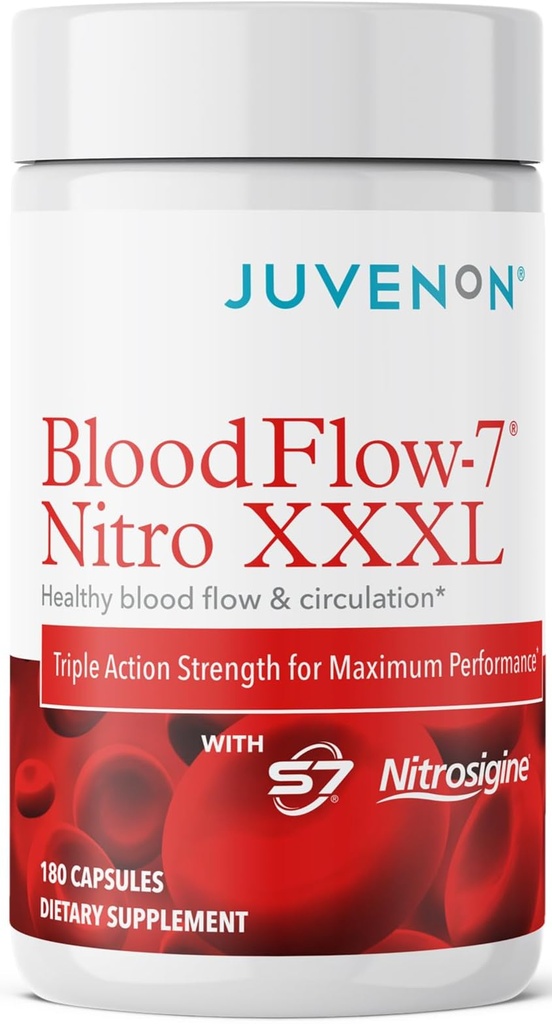 Juvenon BloodFlow-7 Příplatek oxidu dusnatého s nitrosiginem - Zlepšený vzorec pro maximální absorpci - Cirkulační booster, krevní tlak, Podpora cholesterolu (180 Počet balení 1)