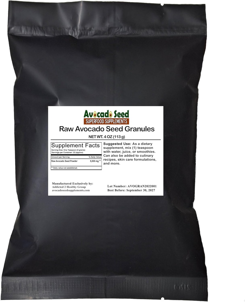 Raw Avocado Seed Granules 4 Ounces - Antioxidanty, Fiber, Cholesterol, Heart Health, Skin Care- Made in USA- Original Výrobce