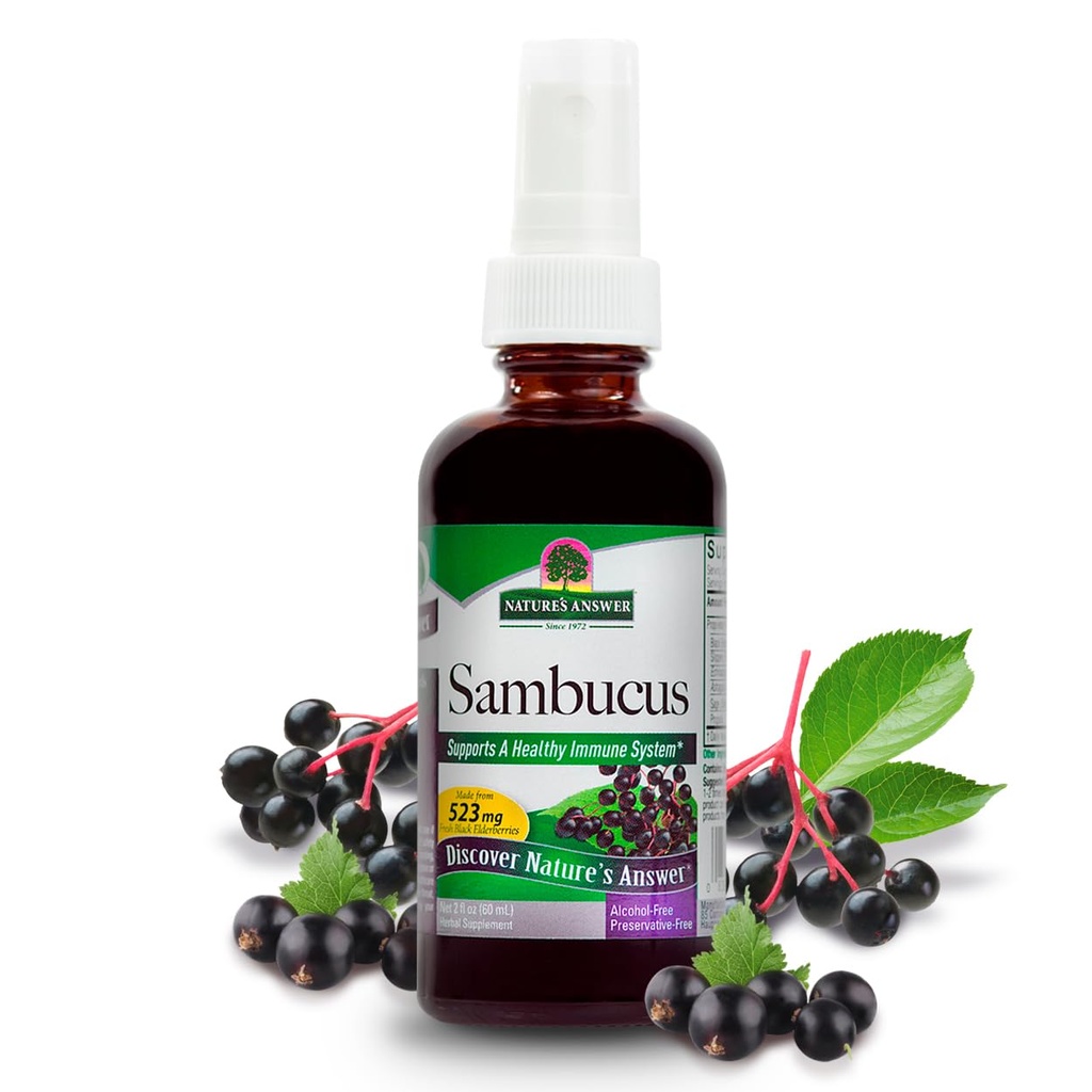 Nature 's Answer Sambucus Spray 124; Podporuje zdravý imunitní systém CLAS124; Infuze s slippery Elm, Sage & Echinaea CLAS124; Alkoholo- Free, gluten- Free, Kosher Certified & No Preservatives 2oz