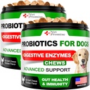 (2 Pack) Probiotika pro psy - Psí probiotika a trávicí enzymy pro Gut Health, Itchy Skin, Alergie, Imunita, Kvasinková rovnováha - Prebiotika - Snížit průjem, plyn - 240 Probiotické žvýkání pro psy