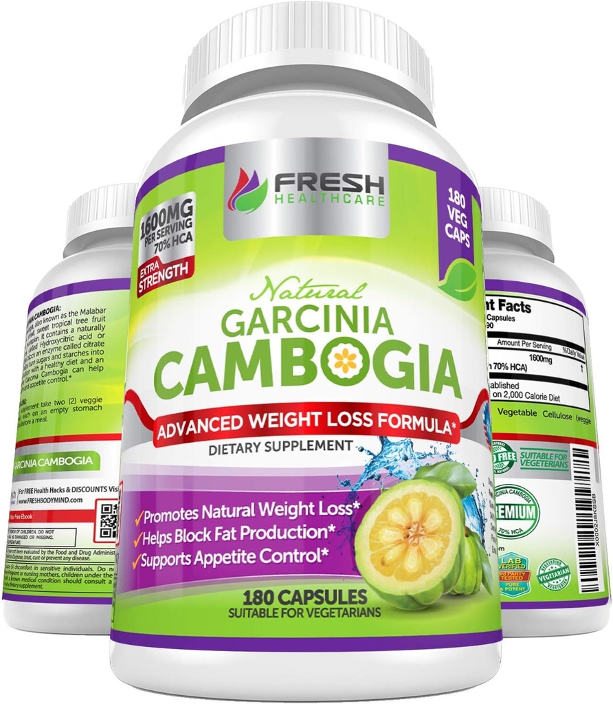 FRESH ZDRAVOTNÍ CARE 100% čistý Garcinia cambogia extrakt - Všechny přírodní appetite conpressant & Weight Management Support - 180 Kapsle