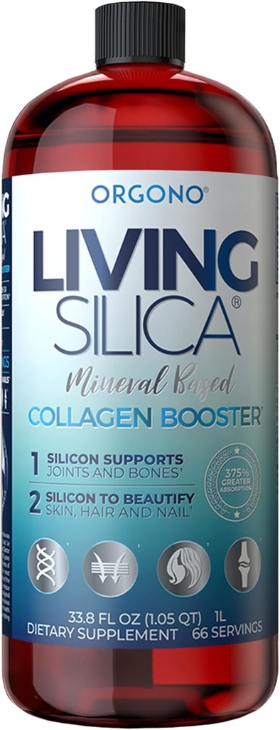 Orgono Living Silica Kolagen Booster 124; Vegan Mineral- based Silica Supplementary 124; Podporuje zdravou kolagen & Elastin Production for Joint & Bone Support, Žhavá kůže, Silné vlasy & nehty 124; 33.8 Fl Oz