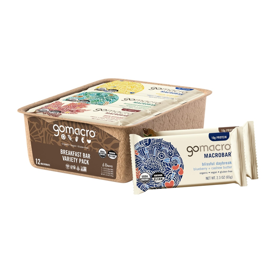 GoMacro Macrobar Organic Vegan Protein Bary, Snídaně Variety Pack, 12 Počet