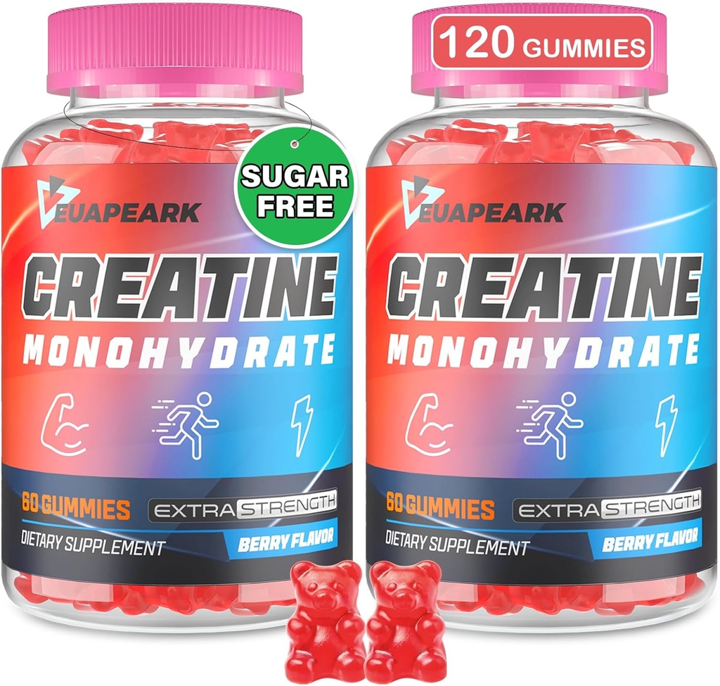 Kreatin Monohydrát Žvýkačky, Předcvičení Žvýkačky Dodatek pro ženy a muže, Kreatin Monohydrát s Taurin & B6 - pro svalovinu, sílu, Endurance & Energy, Vegan (Berry, 120 Gummies)