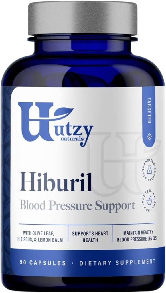 Utzy Naturals Hiburil CLAS124; Krevní tlak Support Formule CLAS124; s Olive Leaf Extract, Hibiscus Extract, & Lemon Balm Extract CLAS124; 90 Kapsle
