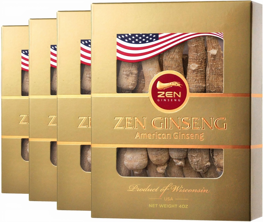 4 Boxy American Ginseng Root - Super Long Jumbo Wisconsin Ginseng (4oz / Box) Performance & Duševní zdraví pro muže a ženy