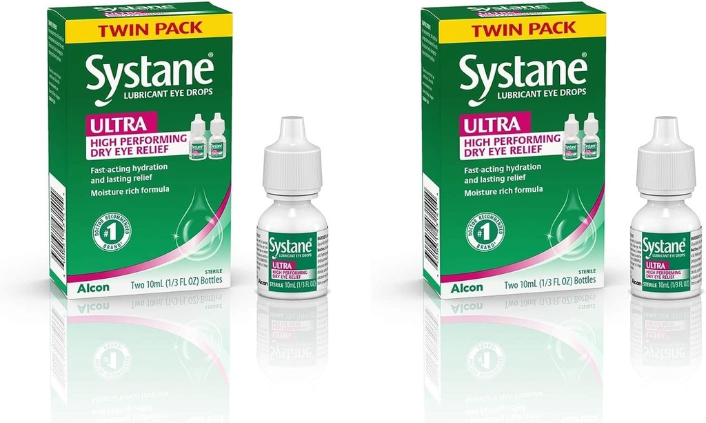 Systane Ultra Lubrikantní oční kapky, umělé slzy pro suché oko, Twin Pack, 10-ml každé (balení po 2)