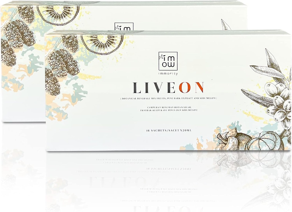 2 Boxy Immority Liveon 100% přírodní Pine Bark Extract Berage Mix Fruits [16 Sachets x 20ml] - 4X Výkonný Antioxidant Reverse Sign of Aging, Anti Wrinkles & Fine Lines na podporu mladistvé kůže