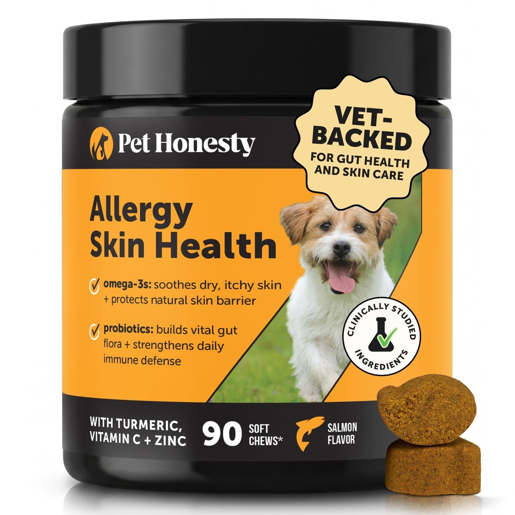 Alergie Zdraví pokožky - Alergie Itch Relief & Imunní podpora Žvýkačky s rybím olejem, probiotika, a vitamín E - Pomáhá snížit normální vypouštění, Soothe citlivá kůže, a trávicí zdraví (Losos Flavor, 90 Ct)