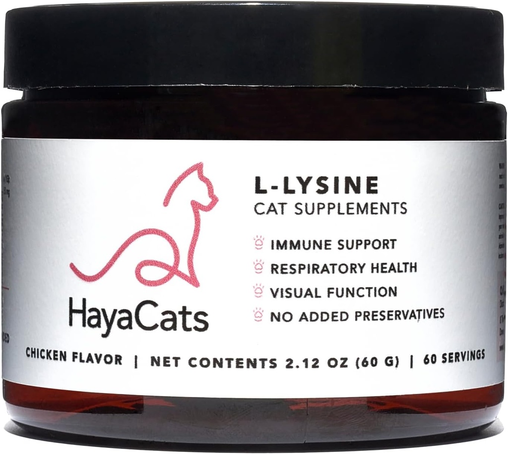 HayaCats L- Lysin Powder for Cats - Imunitní a respirační podpora - Veterinární dodatek s kuřecími játry - Vyrobeno v USA - 60 Služeb