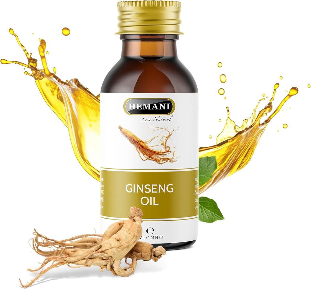 Hemaniho Ginseng Oil 30ml, Aceite de Ginseng, 100% přírodní bylinné ženšenové sérum pro péči o vlasy a pleť, Premium Ginseng Oil pro nurishing a revitalizaci vlasů & kůže