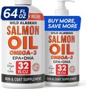StrellaLab 64 OZ Salmon Oil pro psy - Omega 3 pro psy a kočky, Itch & alergie Relief, Wild Aljašský losos Oil Dogs kůže & Coat, Pes Fish Oil Liquid, Propouštěcí dodatek EPA & DHA Fatty Acids - 2Packs