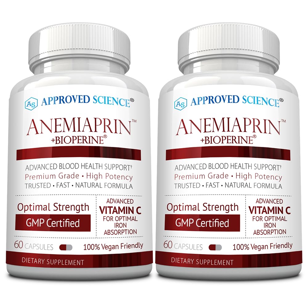 Anemiaprin schválené vědy - Absorbovatelné železo, Vitamin C - Gentle On Stomach - 120 Kapsle - 2 Měsíční zásoba - Non- GMO, Vegan