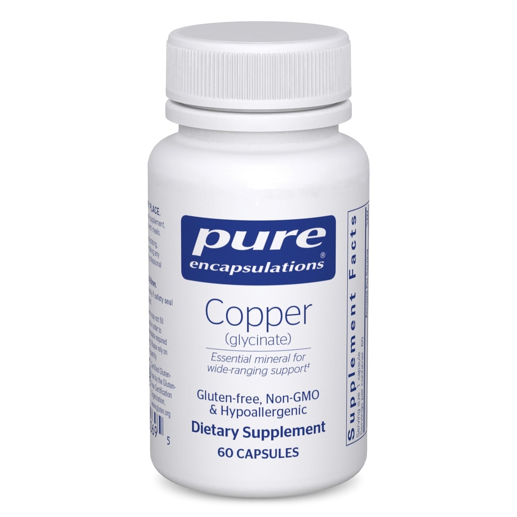 Čisté enkapsulace Měď Glycinát 60 's - 2 mg Copper Supplement, Podporuje tvorbu červených krvinek * - Podporuje energetický metabolismus - Non- GMO & Vegan - 60 Kapsle