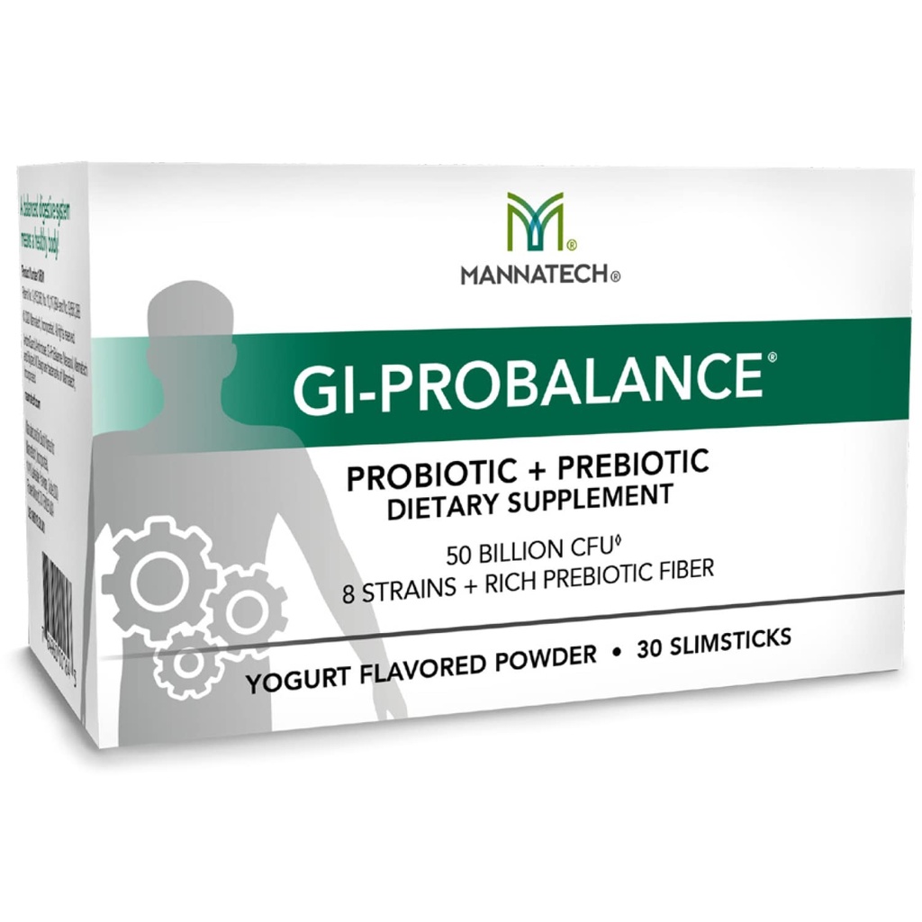 Mannatech Prebiotics and Probiotics, 30 Slimsticks, Jogurt Flavor, GI-ProBalance w / MannaBiotic Blend, Pre and Probiotics Powder for Gut Health, w / 8 Strains, Rich Prebiotic Fiber & 50 Milion CFU
