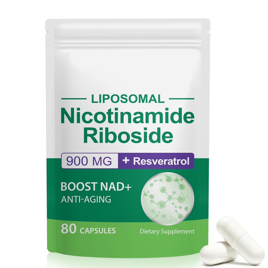 NAD dodatek, NAD + Nicotinamid Riboside Resveratrol 900mg, dodatek stravy pro zdravou buněčnou funkci, NAD + Fuels Cellular Defense and Cctivates Anti- Aging Geny 80 Kapsle
