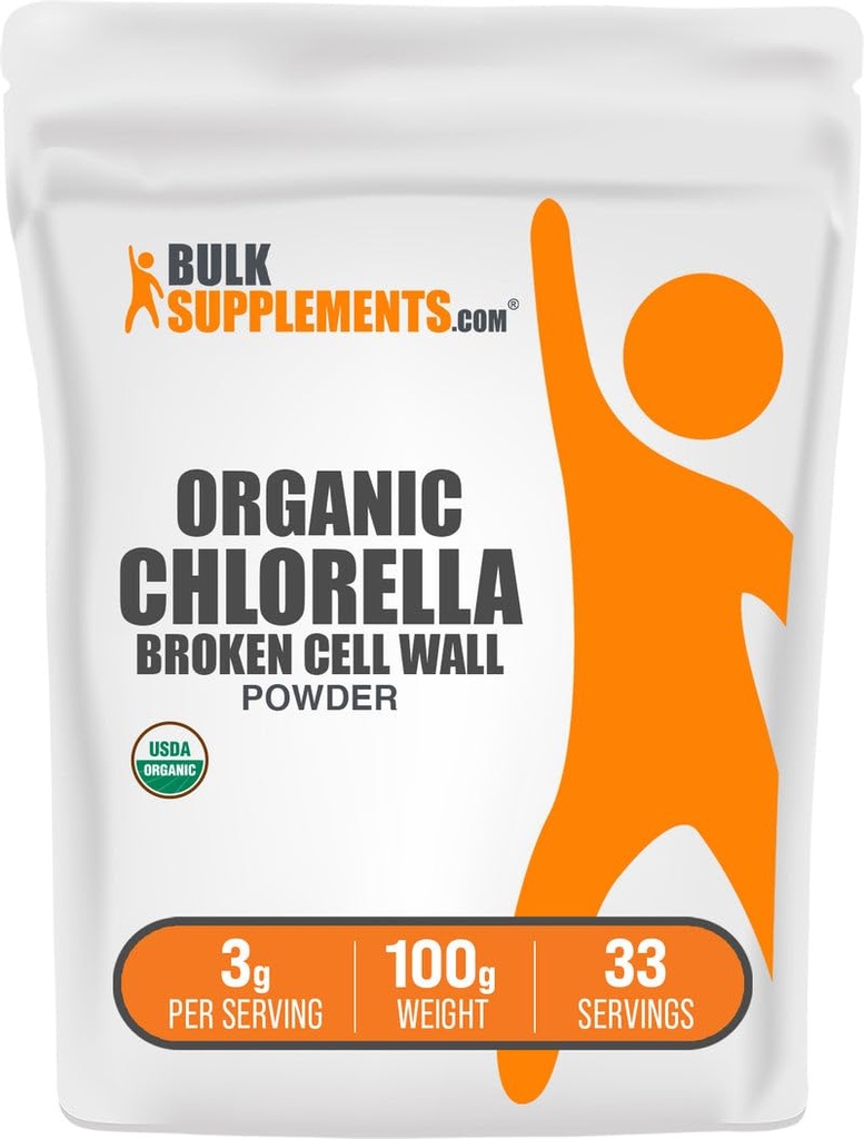 Bulksupplements.com Organic Chlorella Powder - Broken Cell Wall, Green Superfood Powder, Chlorella dodatek - gluten zdarma, 3g per Serving, 100g (3.5 oz) (balení po 1)
