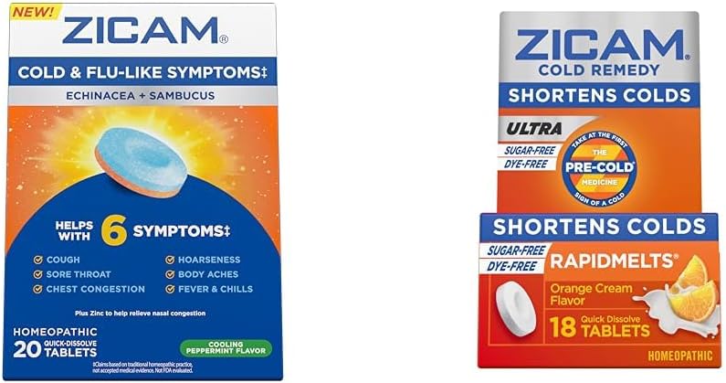 Zicam Cold & Flu Příznaky 20 Tablety Ultra Cold Remedy Rapidmelts 18 Počet Homeopatických Zinek Studené zkrácení