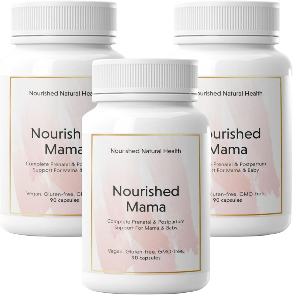 Nourshed Mama Prenatal Multi Vitamin - Vegan Multivitamin pro precepci, těhotenství, poporodní a kojení Podpora - Iron- Free s methylovaný folát & vysoká dávka Cholin - 270 Kapsle