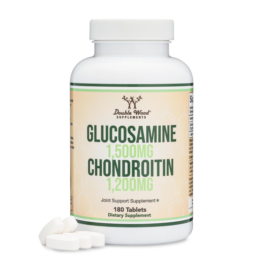 Glucosamine Chondroitin Triple Strength (1,500mg Glucosamine Sulfath, 1,200mg Chondroitin) 180 tablet, Dva měsíce dodávky (společný doplněk podpory) Gluten Free, Non- GMO by Double Wood