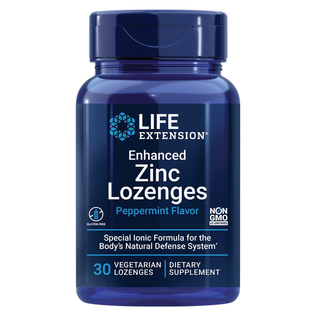 Life Extension Enhanced Zinc Lozenges, zinkový acetát, Optimální imunitní podpora, Silná imunitní reakce, iontový zinek, Non- GMO, Gluten- Free, Vegetarian, 30 Lozenges