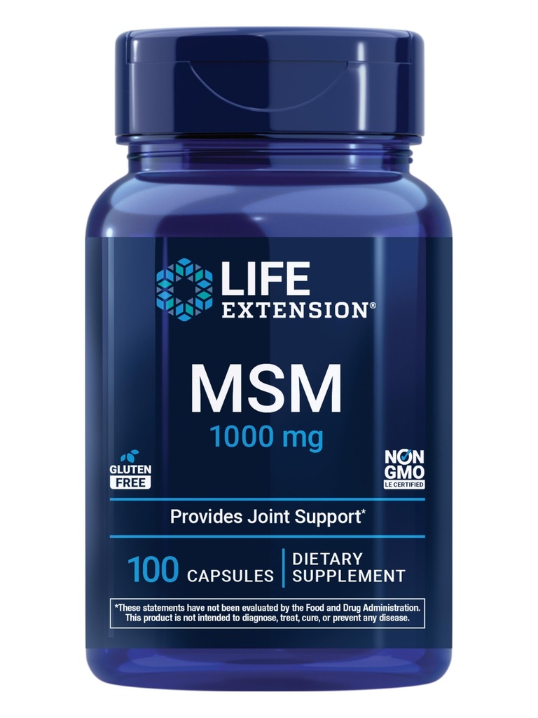 Life Extension MSM, 1000 mg, methylsulfonylmethan, Podporuje zdravé klouby, antioxidační podpora, gluten- free, Non- GMO, 100 Kapsle