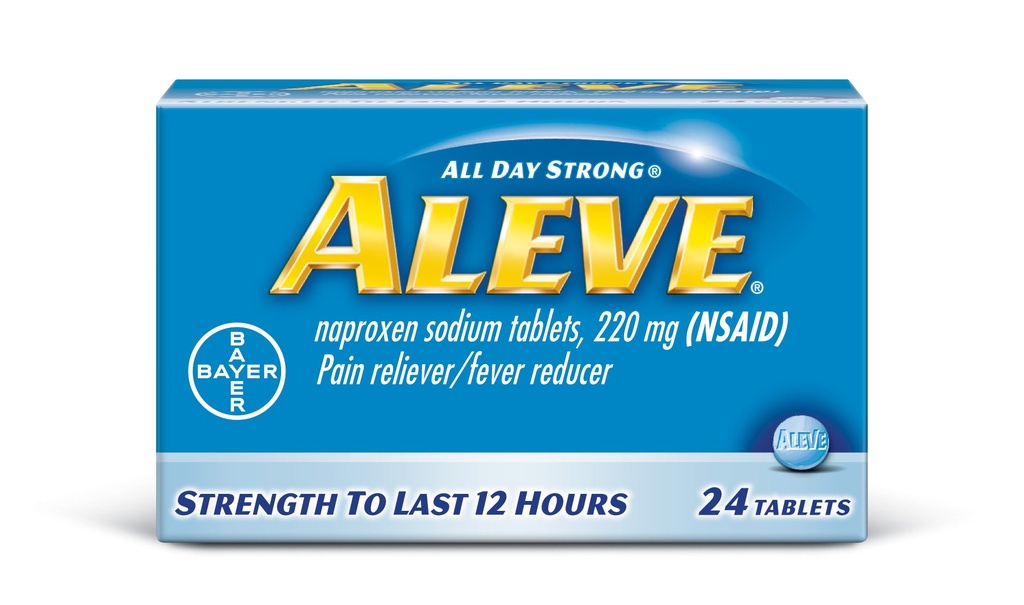 Aluve tablety s Naproxenem sodným, 220mg (NSAID) Reliever / Horečka Reducer, 24 Počet, modrá