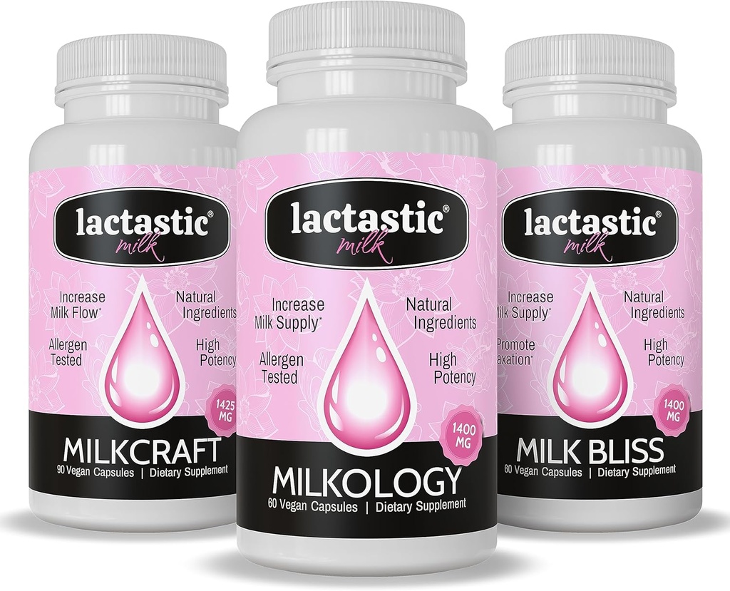 Lactastic ® Perfect Start Bundle - Vysoce potentní organické laktační doplňky - Milkology, Milkcraft & Milk Bliss - 210 Veganské kapsle