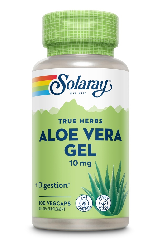 SOLARAY Aloe Vera Gel Concentrate 200X - Ekvivalentní s 2000mg Fresh Gel, Aloe Vera Kapsle s Ginger, Peppermint a Parsley, Herbal Wellness Support, Vegan, Non- GMO, 60- denní záruka, 100 Služeb