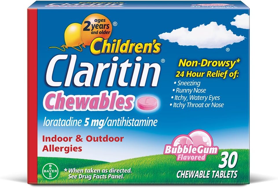 Claritin 24 hodinová alergie Žvýkačky pro děti, Non Drowsy alergická pomoc, 30 Počet