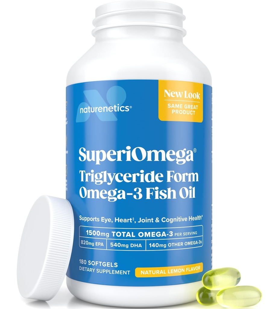 Triglycerid Omega 3 Fish Oil - High EPA & DHA for Eye, Joint, Heart & Brain Support - Omega33 Fatty Acids - Lemon Flavor - 180 Softgels - 90 Day Supply
