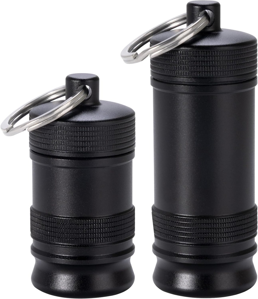 Přenosný držák na plotýnky Keychain - Vodotěsný hliníkový Alloy Malý Pouzdro Pouzdro, Kovový Pill Kontejner pro Purse Daily Pill Box Medicine Pořadatel lahví pro venkovní Camping Travel