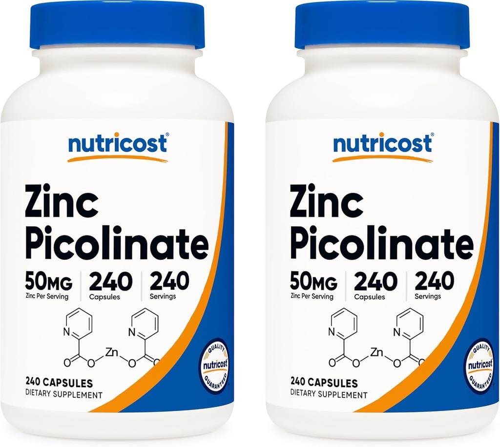 Nutricost Zinek Picolinát 50 mg, 240 Vegetariánských kapslí (2 lahve) - Gluten Free a non-GMO