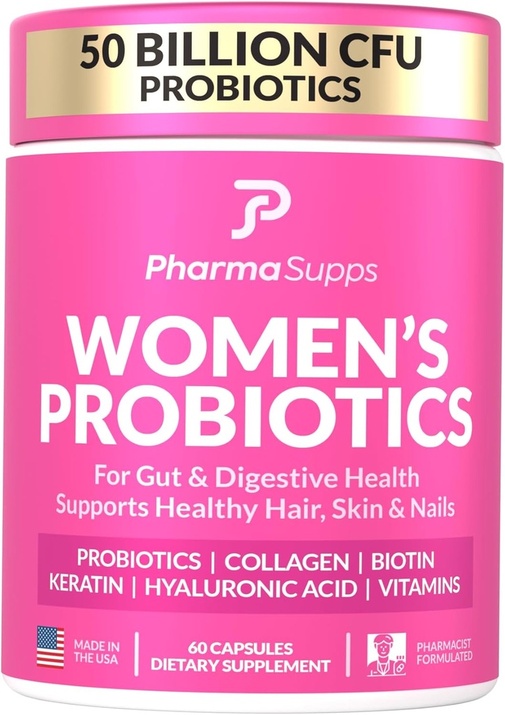 Advanced Women 's Probiotics for Gut Health with Hair, Skin, & Nails Vitamins Support - 50 Milion CFU w / Collagen, Biotin & Keratin - Probiotický dodatek pro stravitelné zdraví a nadýmání.