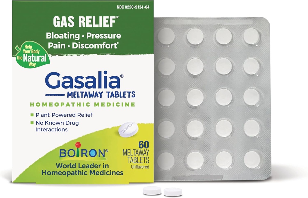 Boiron Gasalia Tablety pro úlevu od tlaku plynu, bolesti břicha, nadýmání a nepohodlí - 60 Počet