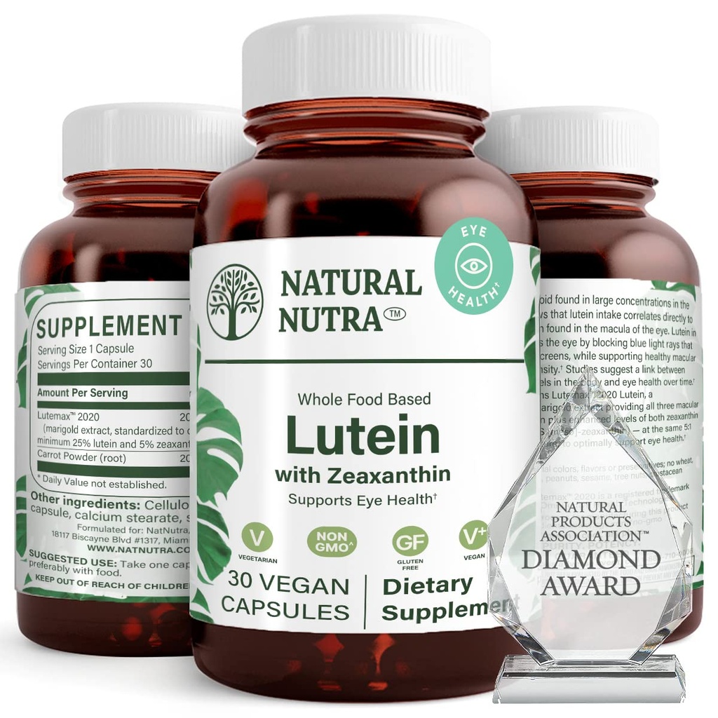 Přírodní Nutra Lutein a Zeaxanthin dodatek, Udržovat vizi zdraví, Chrání buňky v očích, Vylepšení úrovně Zeaxanthin & Isomers, Podpora oční zdraví, Lepek zdarma, Soy zdarma, 20mg - 30 Kapsle