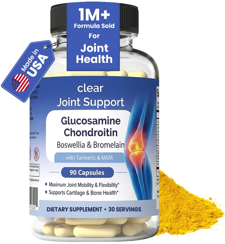 Glucosamine Chondroitin MSM s Turmeric & Boswellia 90 Kapsle 124; 8-in-1 Společná podpora Dodatek pro flexibilitu a mobilitu 124; Společný dodatek pro muže a ženy - Podpora zpět, Knee, Hips & Joints