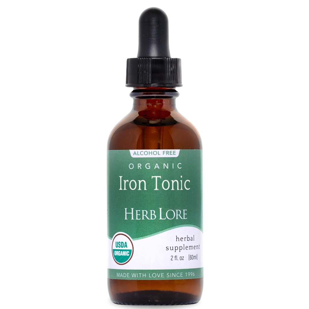 Herb Lore Iron Tonic - Organic Liquid Iron Drops dodatek pro děti a ženy - Baby, Infant & Toddler Friendly - Plant based, Vegan, Gentle, Non Constipating Bylinné tinktury (2 fl oz)