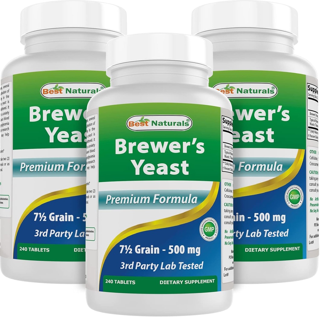 Nejlepší natural, Brewers kvasinky, 7-1 / 2 Zrna s vitamínem B1, Vitamin B2, 1000 mg 240 tablet (240 Počet balení po 3)