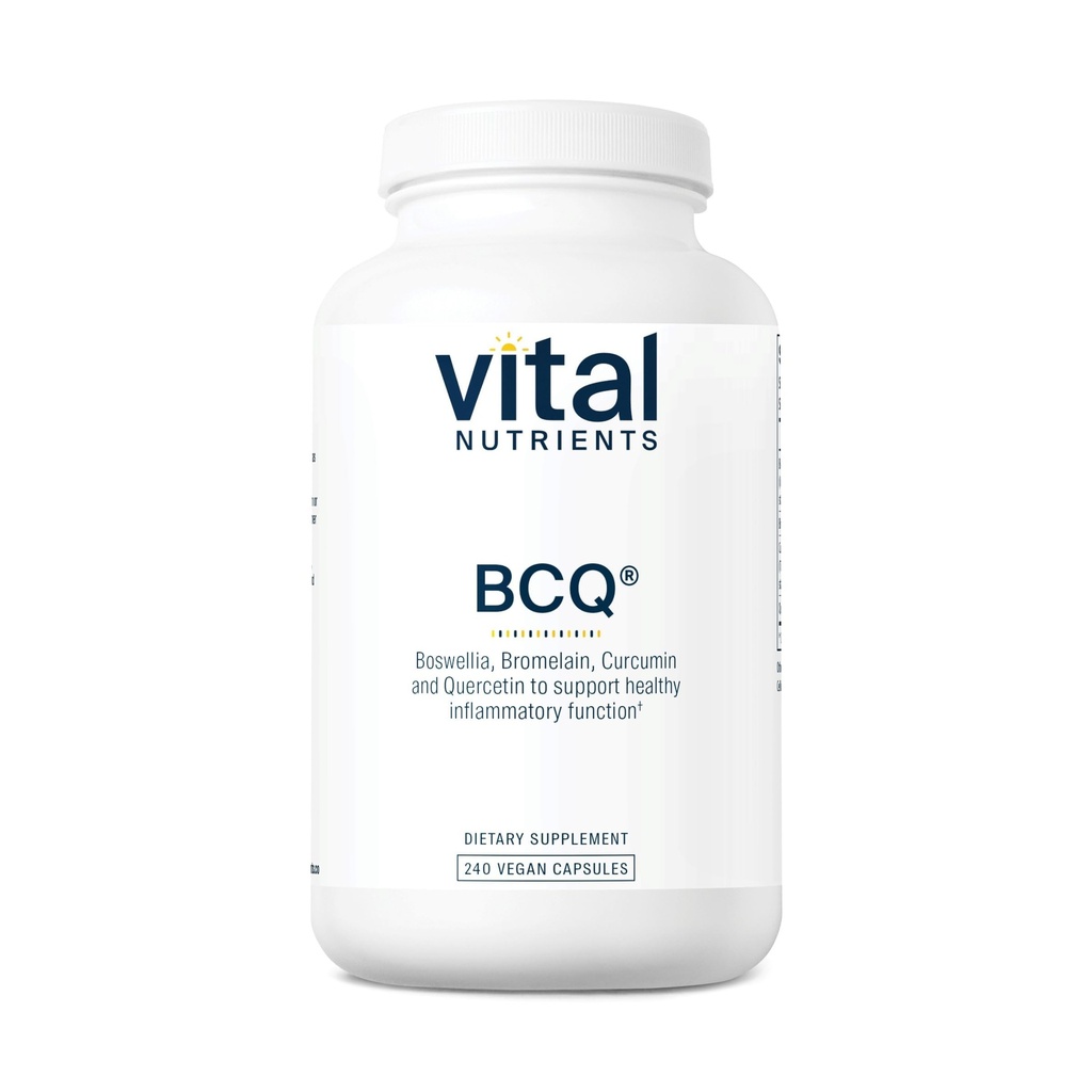 Vital Nutrients BCQ S124; Vegan Boswellia, Bromelain, Curcumin & Quercetin dodatek S124; Společná podpora dodatek S124; Podporuje Sinus & Digestive Health S124; Gluten, mlékárenský, Soy Free S124; 240 Kapsle